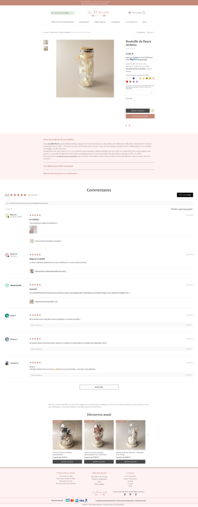 Fiche produit d'un site e-commerce pour artisane