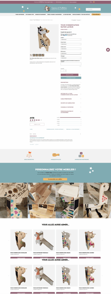 Fiche produit e-commerce artisan menuisier